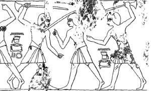 botvívók küzdeme Heruef sírjából. (Forrás: The Tomb of Kheruef, OIP 102, Chicago Oriental Institute, 47 és 63. tábla)